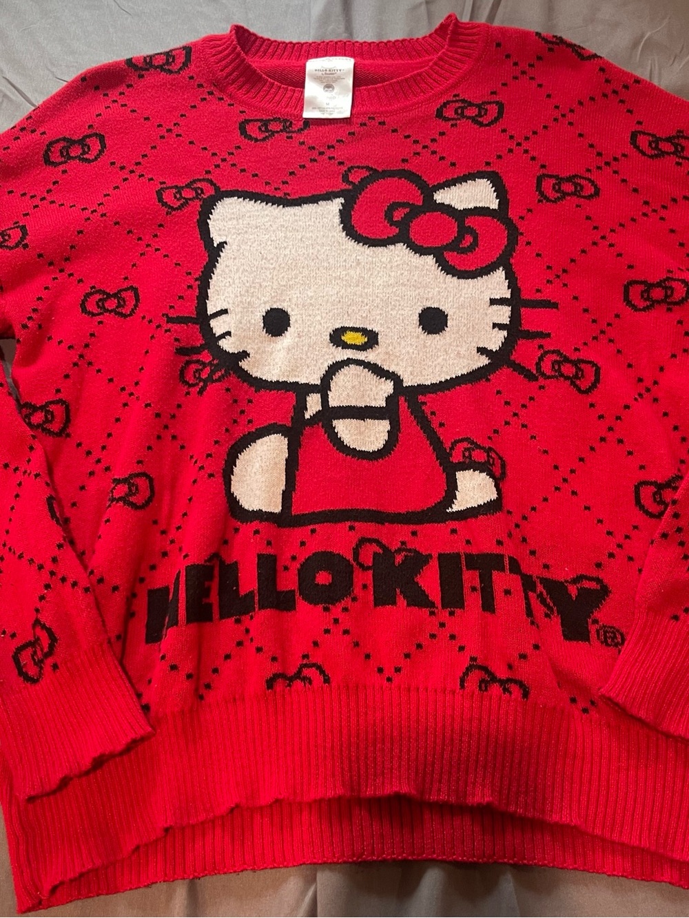 Hello Kitty Red Crewneck Sweater with Cream Graphic